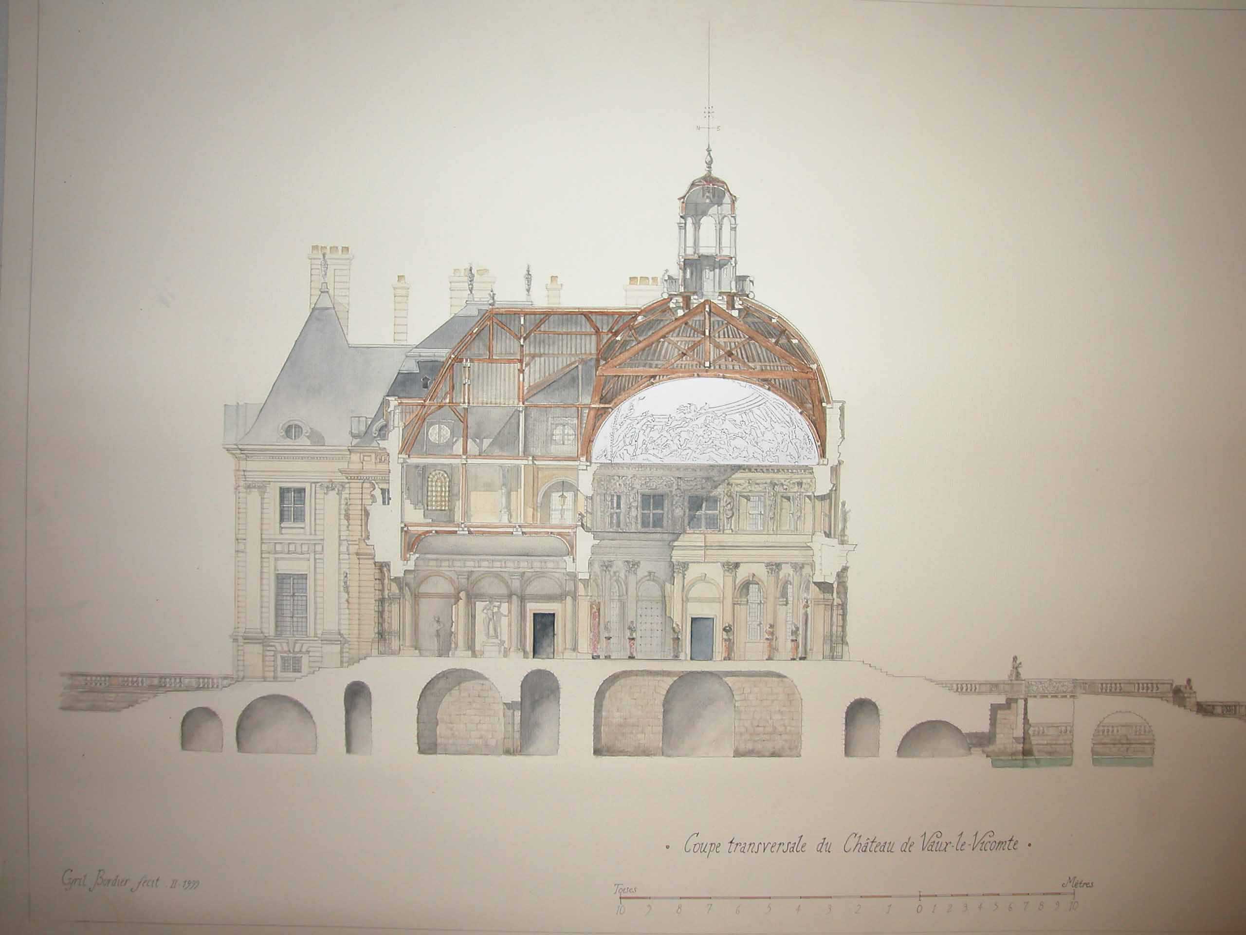 Dessin en coupe du Château de Vaux-le-Vicomte par Cyril Bordier